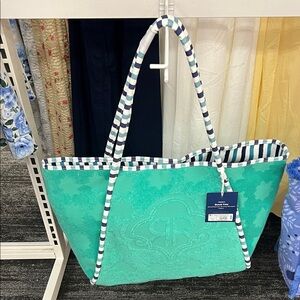 Roller Rabbit x Target Beach tote Aqua with Striped Handles